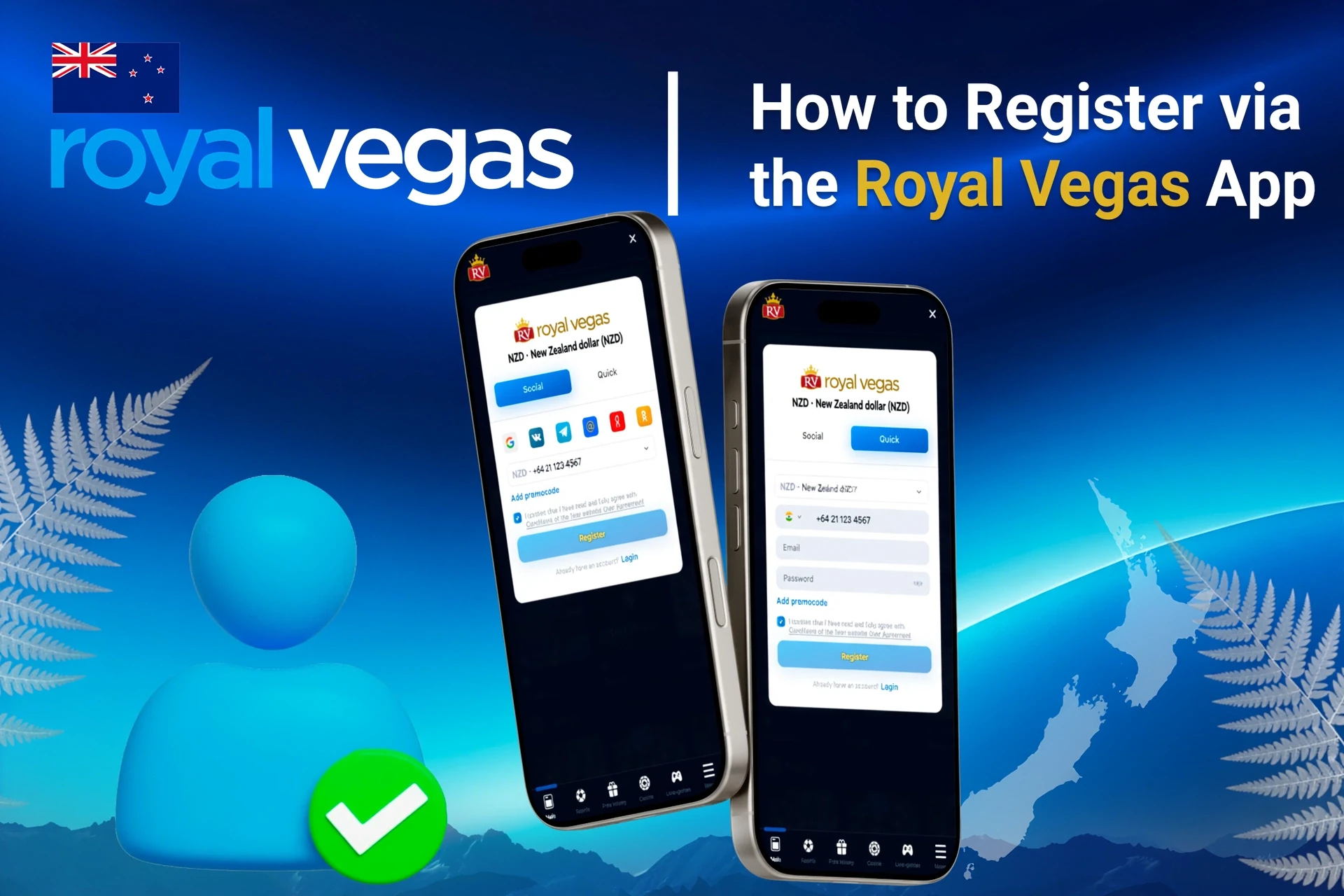 Registration process on the Royal Vegas mobile app with social login options