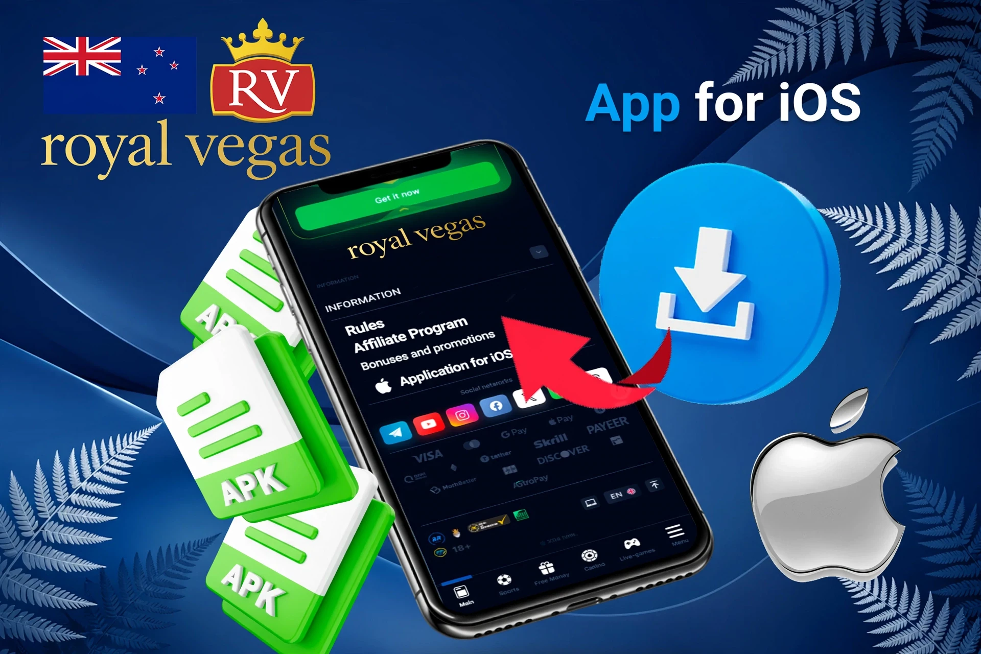 Royal Vegas iOS access via shortcut with Apple logo