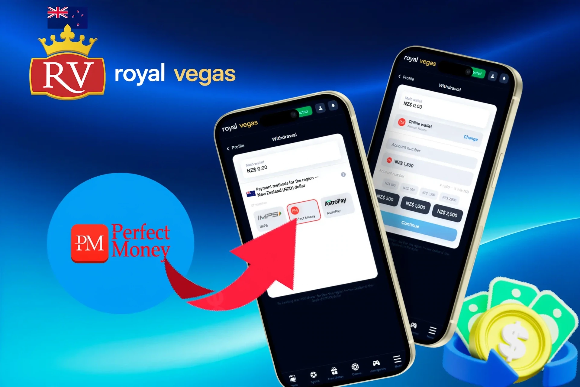 withdrawal options, featuring Mastercard, Neteller, and other wallet services, shown on a mobile interface