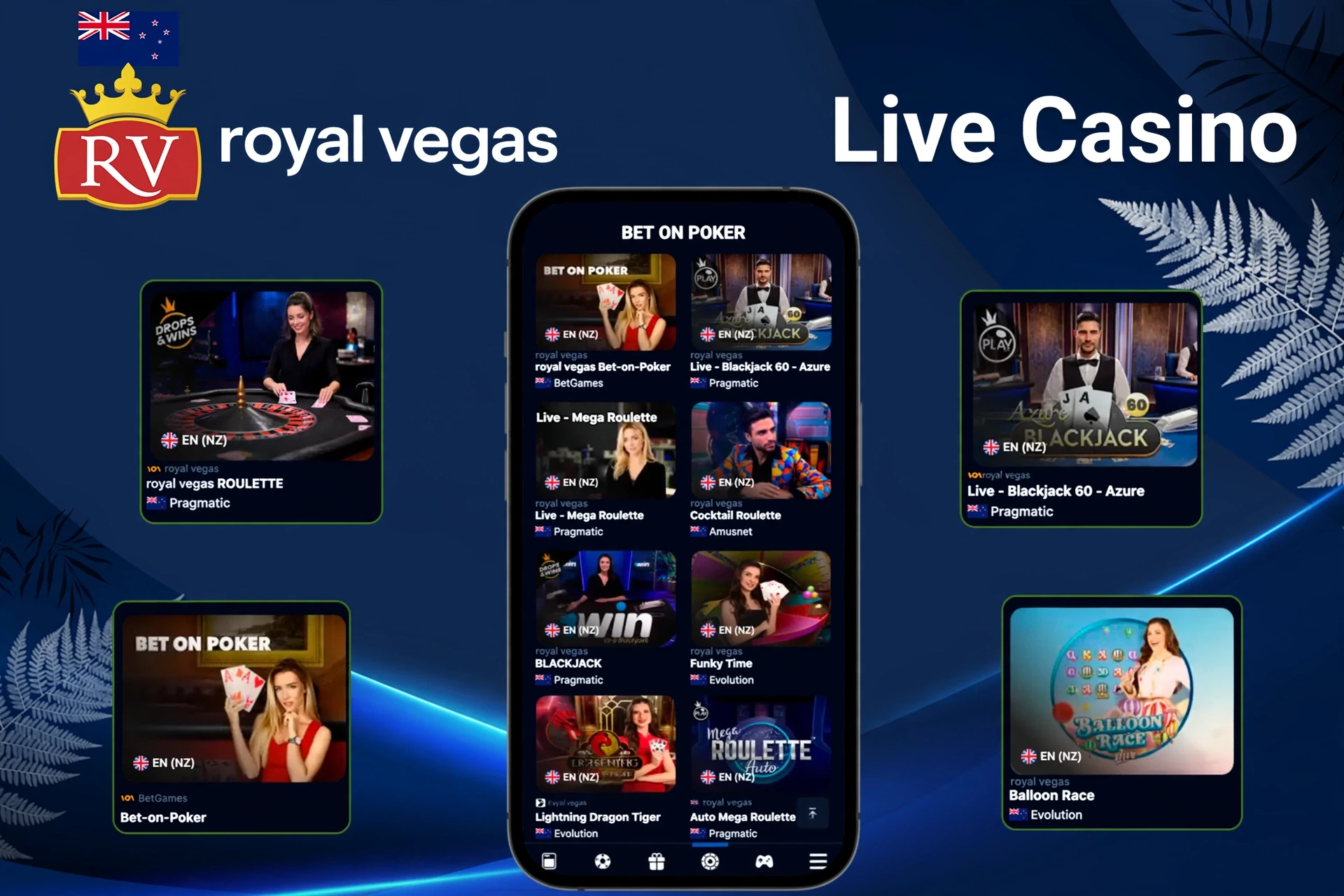 Live dealer card and table games showcased on mobile and desktop