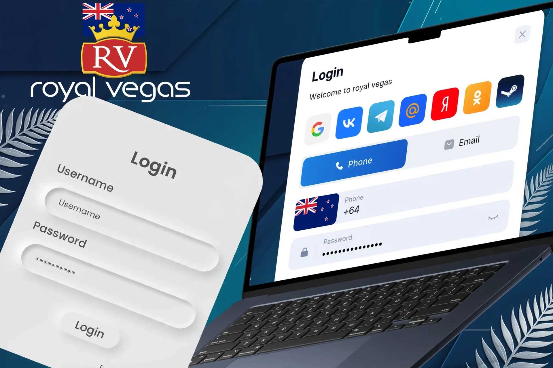 Description of actions to log in to the Royal Vegas personal account via the website or mobile application in New Zealand