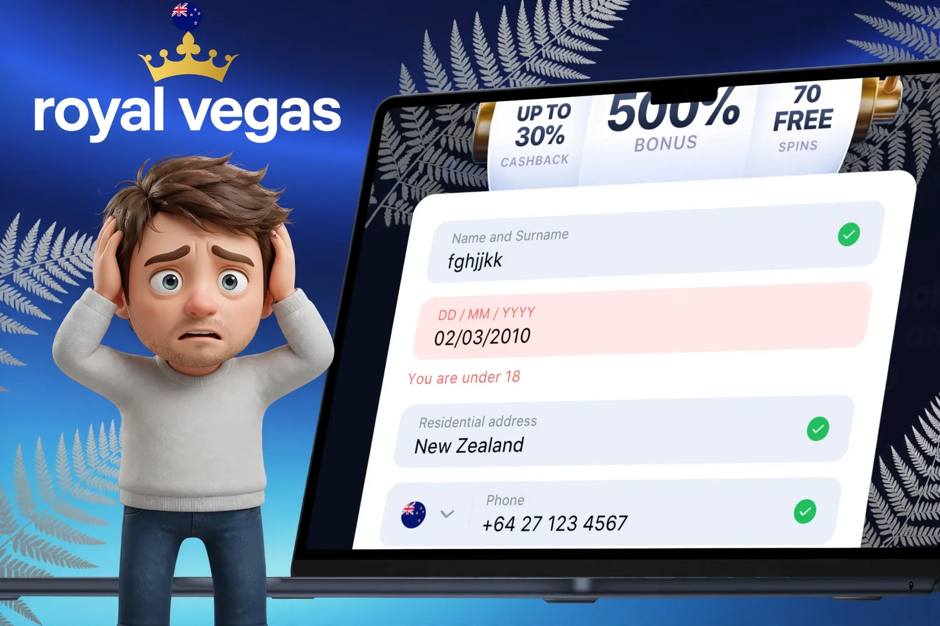 Description of possible difficulties when registering at Royal Vegas